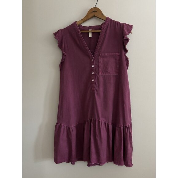 Anthropologie Pilcro Dress Sz S Plum Ruffle V-Neck Flounced Raspberry Tunic - Picture 3 of 14